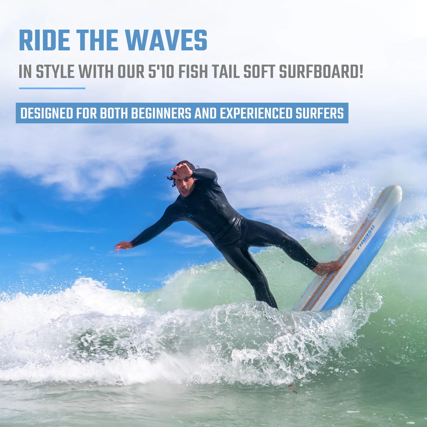 Lancer 5'10 Soft Top Fish Surfboard