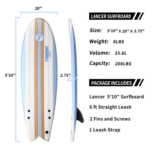 Lancer 5'10 Soft Top Fish Surfboard